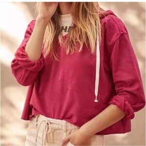 Anthropologie Sunday Monday brand oversized cropped pink star hoodie, XS